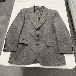 vintage Hampshire Men's Wool Herringbone Blazer Jacket Gray Charcoal Classic Fit